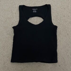 American Eagle AE Scoop Neck Keyhole Tank Top, stretch cotton finished hem black